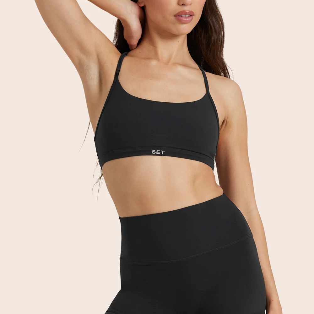 SET Active Black Sports Bra with Scoop Neckline